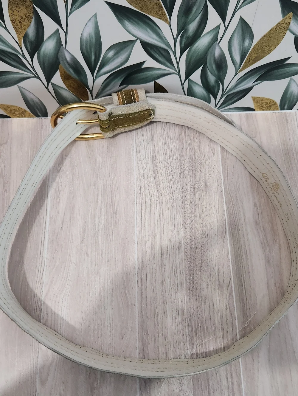 Vintage Canterbury Suede Leather Belt 34 Olive Green Cream Preppy Brass Buckle